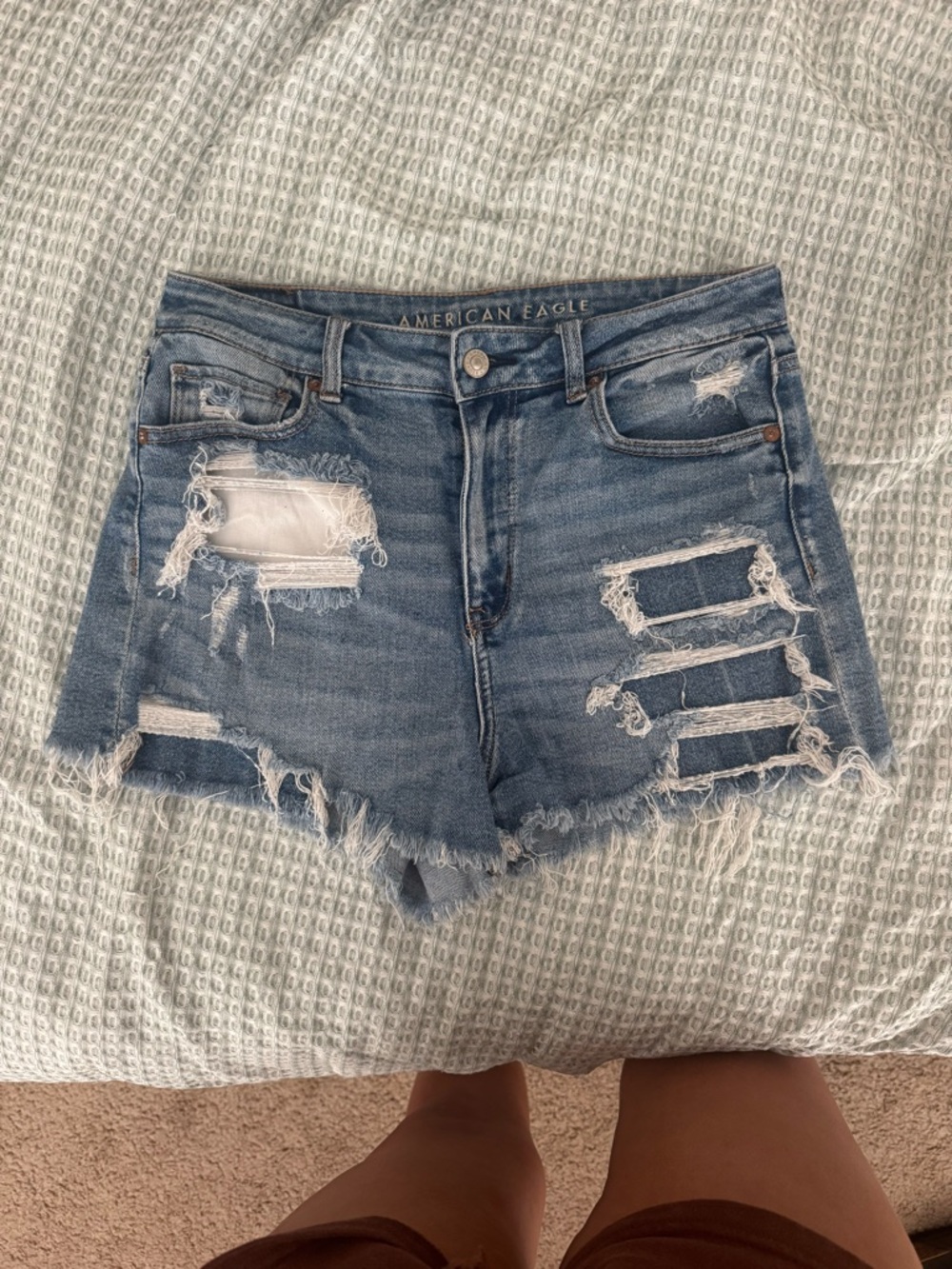 American Eagle Outfitters Distressed Light Blue Denim Shorts